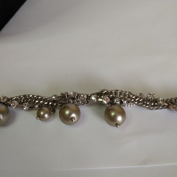 J. Crew Silver Tone Long Multistrand Twisted Necklace Faux Pearl Bead Rhinestone - Picture 6 of 6